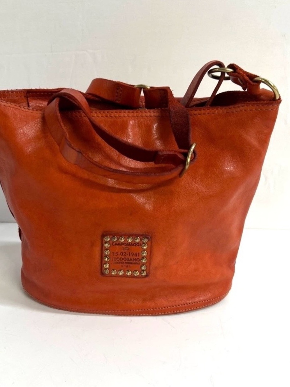Campomaggi Vibrant Orange Leather Tote with Logo Plate